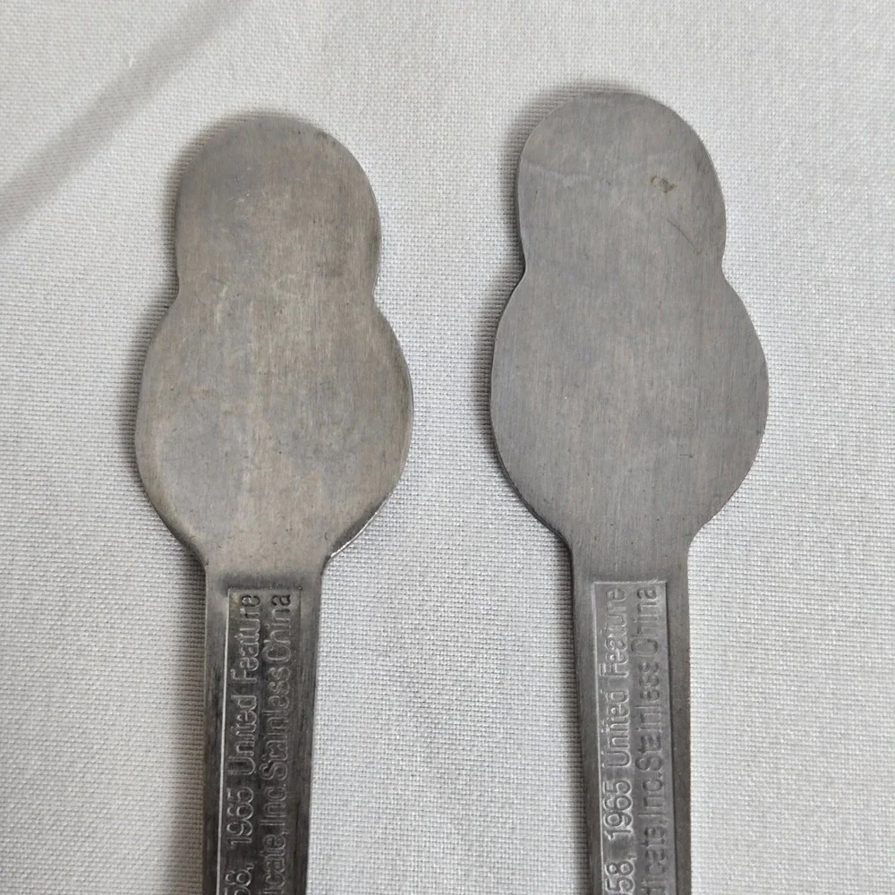Danara‎ Peanuts Snoopy Child's Stainless Steel Utensil Set Spoon & Fork Vtg 60s